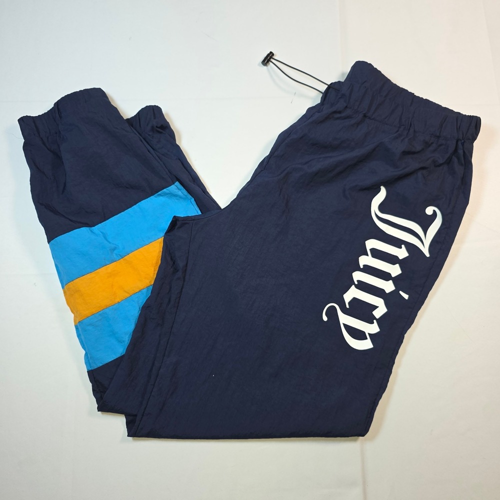 Rare Y2K Juicy Couture Navy Blue Colorblock Pants Gothic Logo Windbreaker Pants